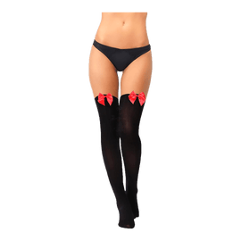 Alcohol Ninja Black and Red Women Bow Lace Thigh High Stockings Pack of 1 LQ003