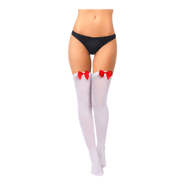 White & Red Women Bow Lace Thigh High Stockings Pack of 1 - www.alcohol.ninja